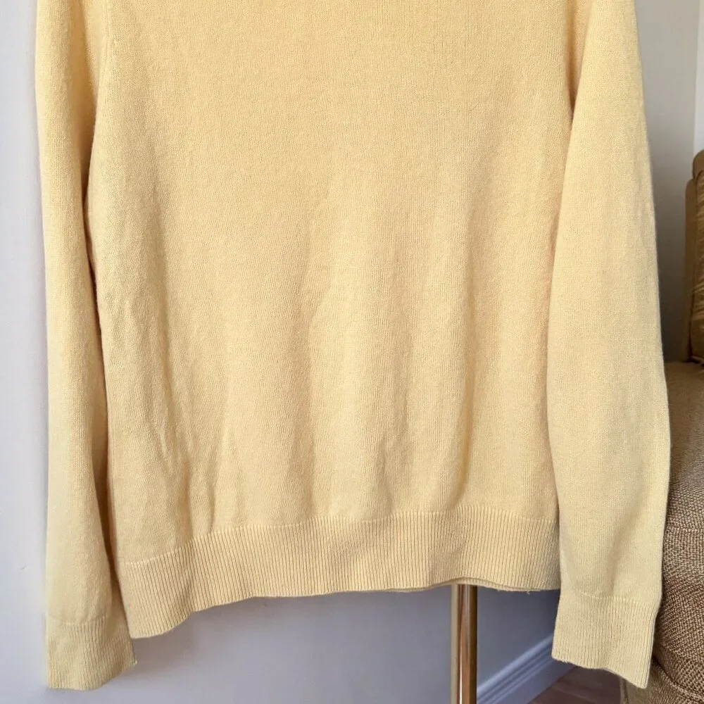Vintage | Lands' End | Soft Yellow 100% Cashmere Turtle Neck Sweater | US L - Picture 6 of 9